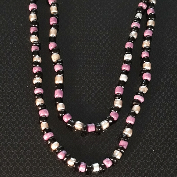 Hand Crafted Jewelry - Handmade Single Strand Beaded Necklace 34" - Purple Black Metal Bead Necklace